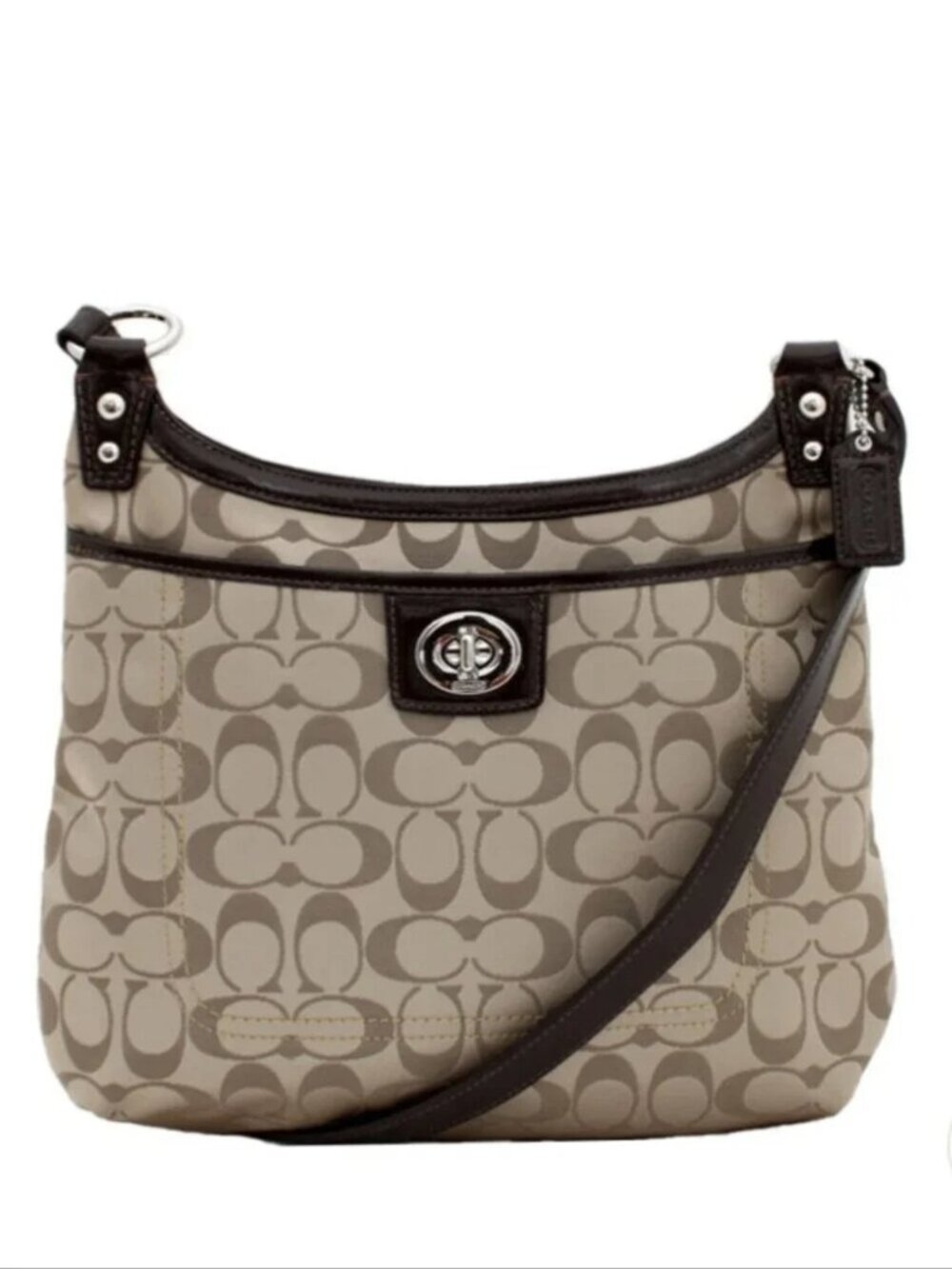 Coach Penelope Signature Hippie Crossbody Bag Champagne Taupe Brown Leather Trim
